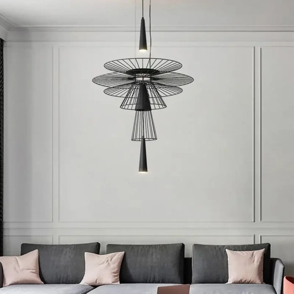 Suspension en métal style industriel, noir ou doré, tailles S, M, L, noir