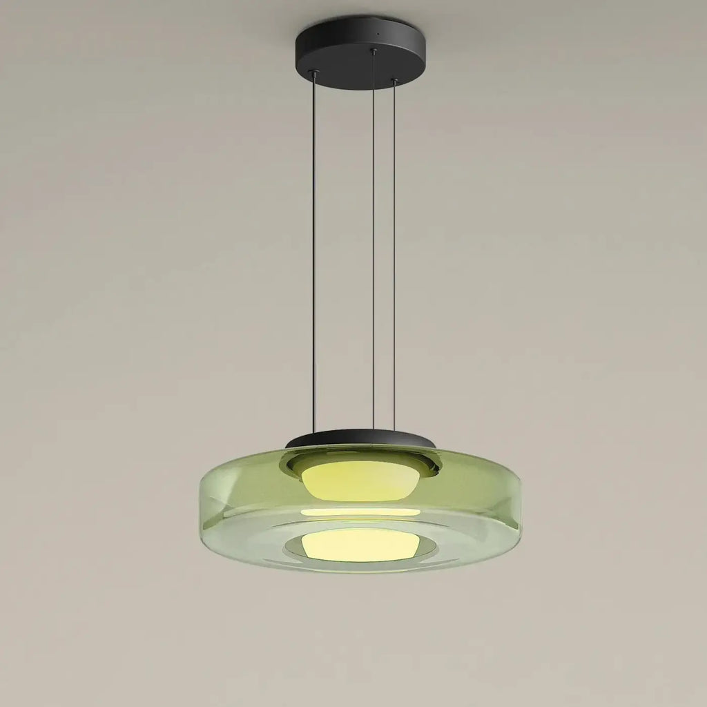 Suspension en métal et verre, ambre, vert ou gris, tailles S à L