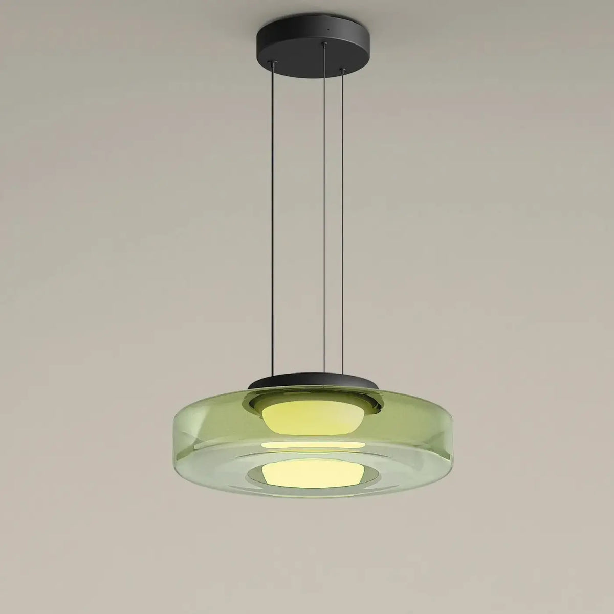 Suspension en métal et verre, ambre, vert ou gris, tailles S à L