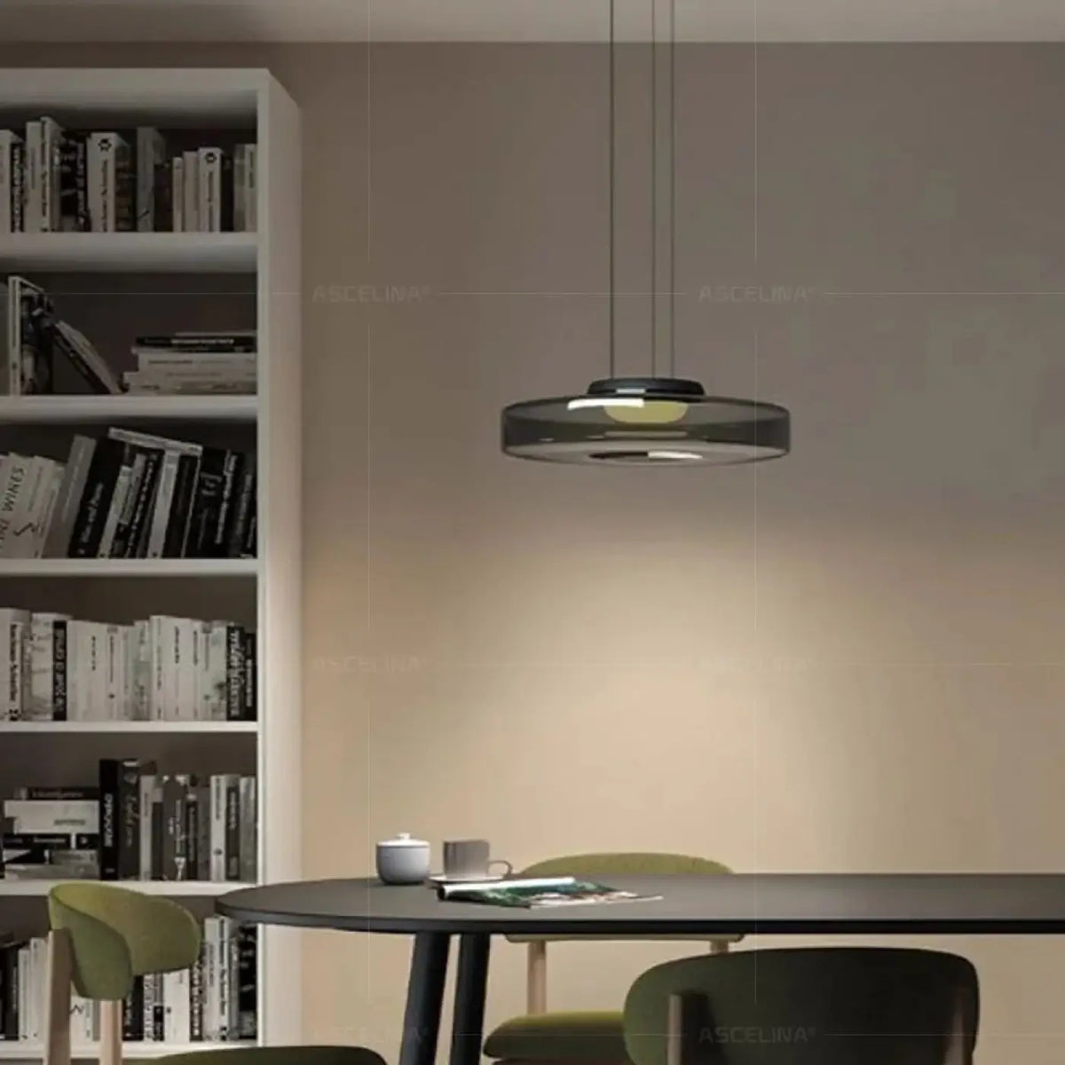 Suspension en métal et verre, ambre, vert ou gris, tailles S à L