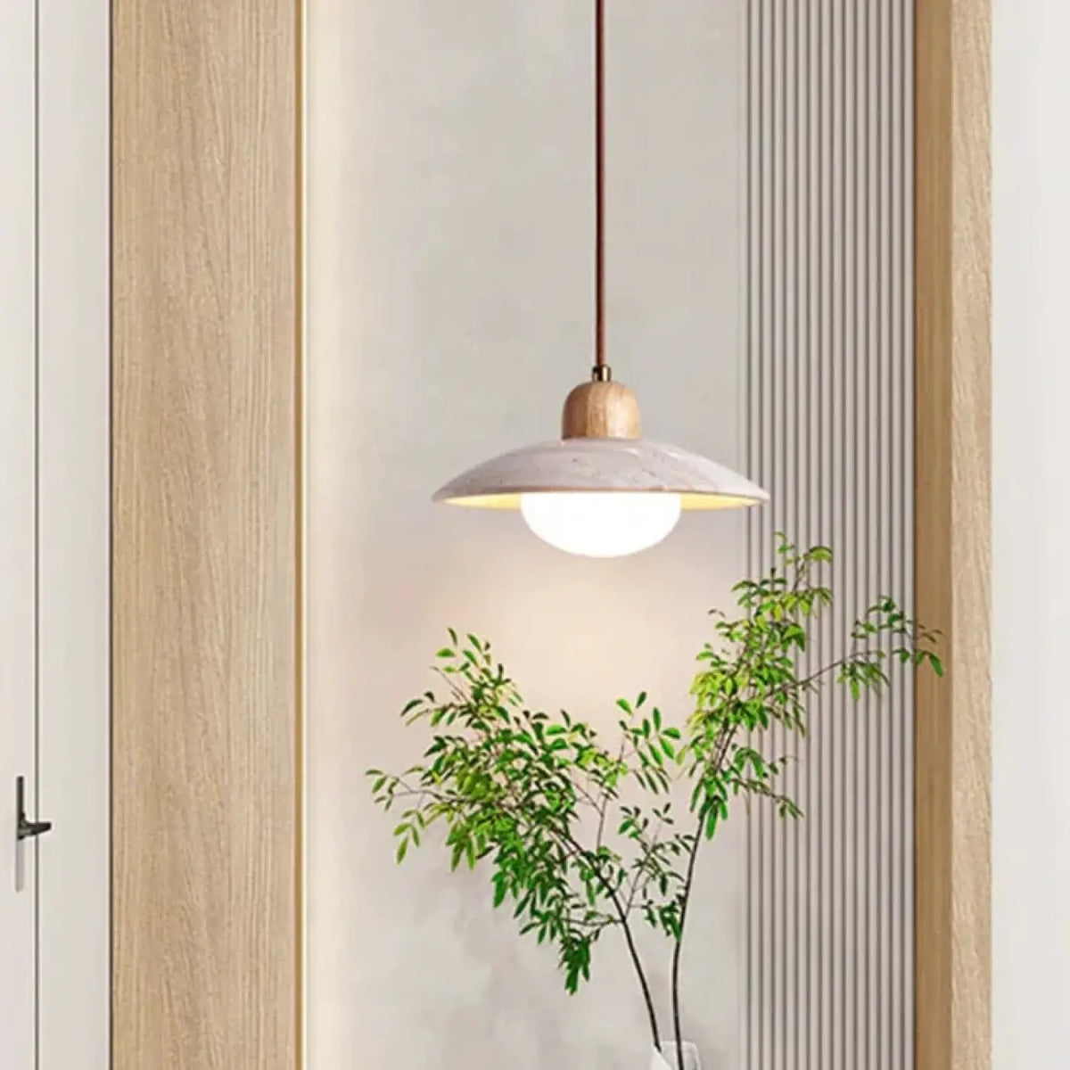 Suspension design associant pierre et bois, ligne sobre