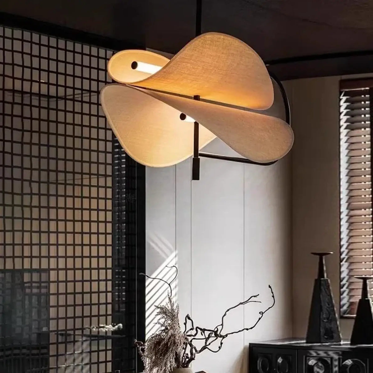 Suspension moderne en tissu beige, blanc chaud ou froid