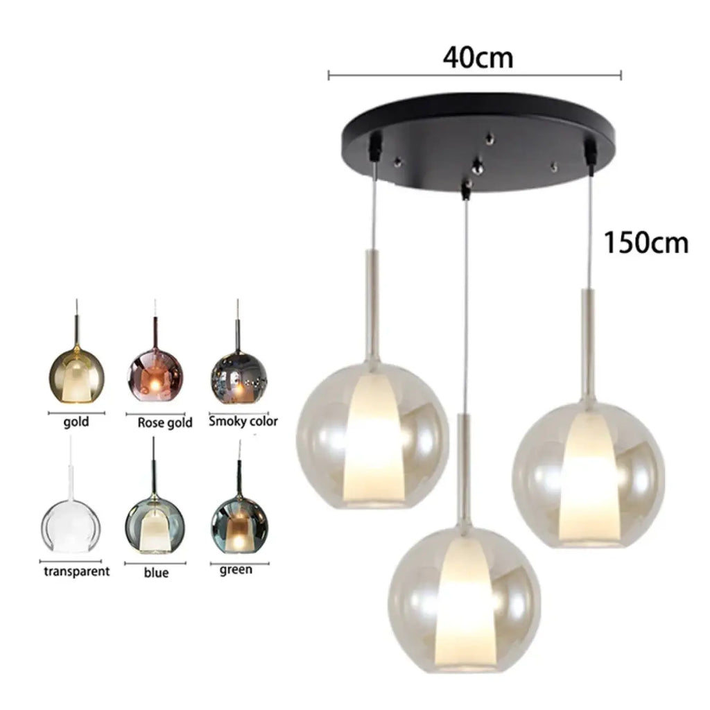 Suspension en verre et métal, 3, 5 ou 7 têtes, six teintes