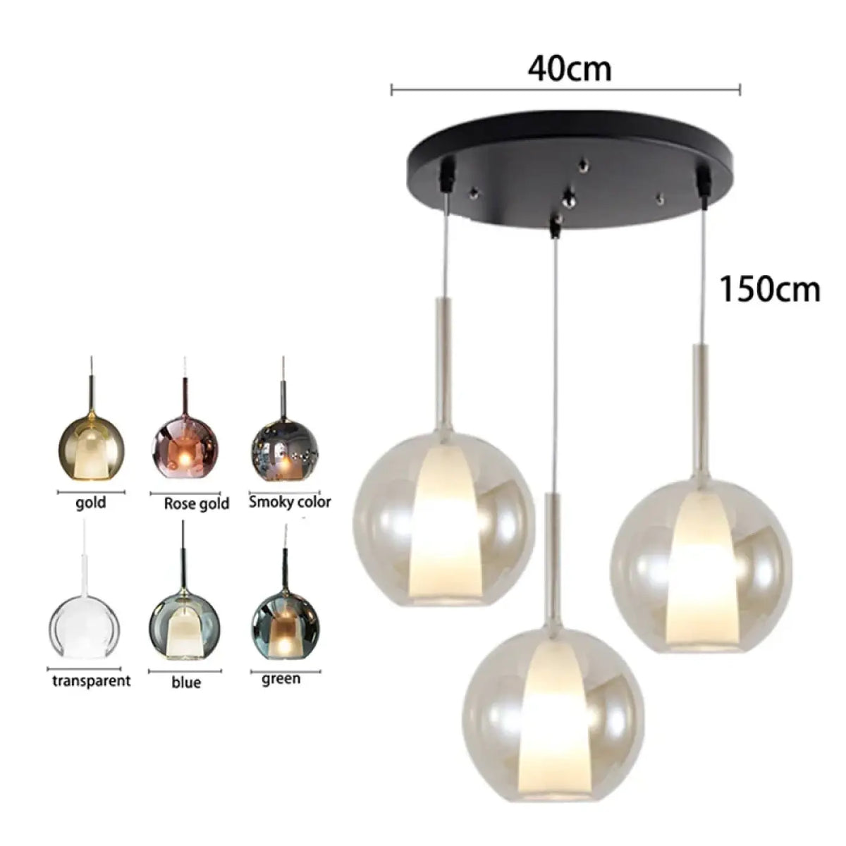 Suspension en verre et métal, 3, 5 ou 7 têtes, six teintes