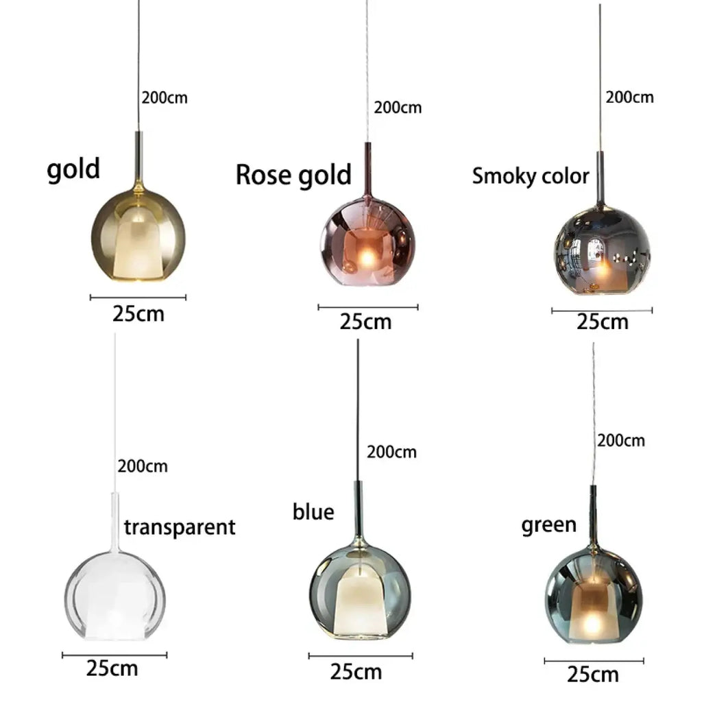 Suspension en verre et métal, 3, 5 ou 7 têtes, six teintes