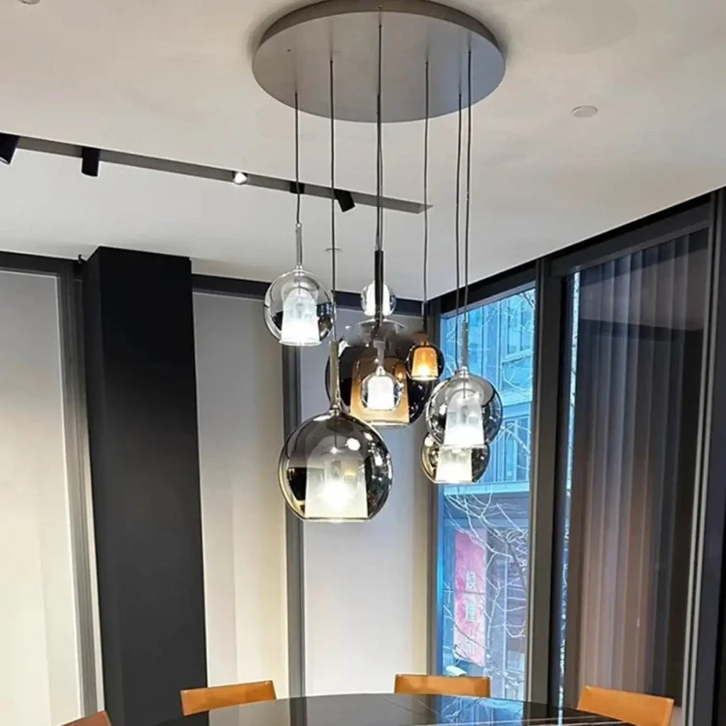 Suspension en verre et métal, 3, 5 ou 7 têtes, six teintes