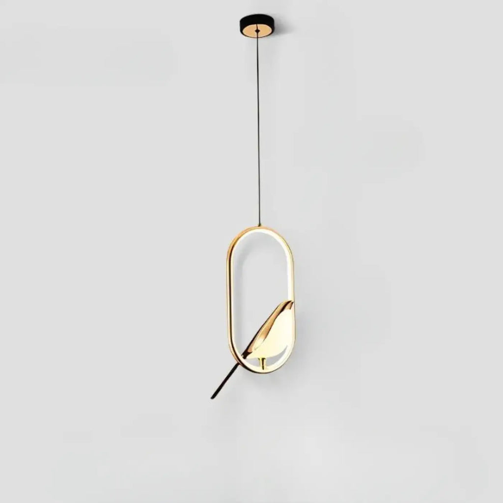 Suspension design oiseau dans un halo lumineux, ronde ou ovale