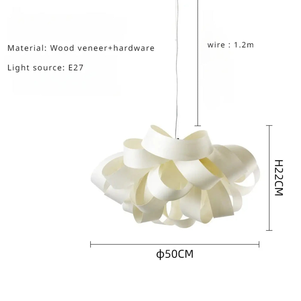 Suspension organique en rubans de bois, blanc ou marron, blanc