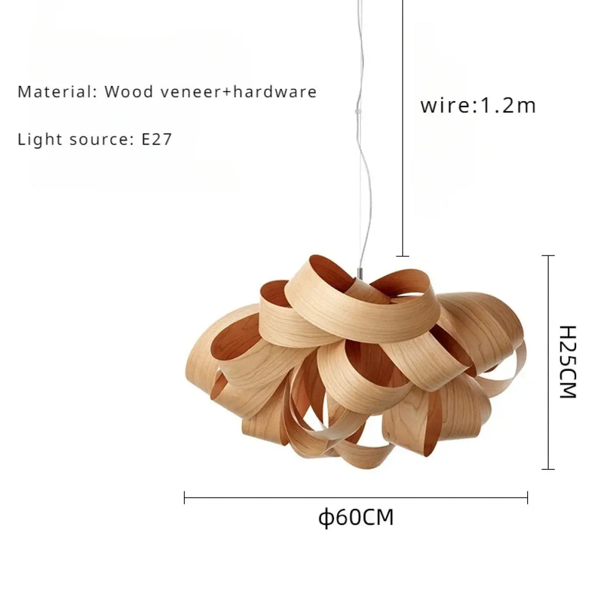 Suspension organique en rubans de bois, blanc ou marron, marron