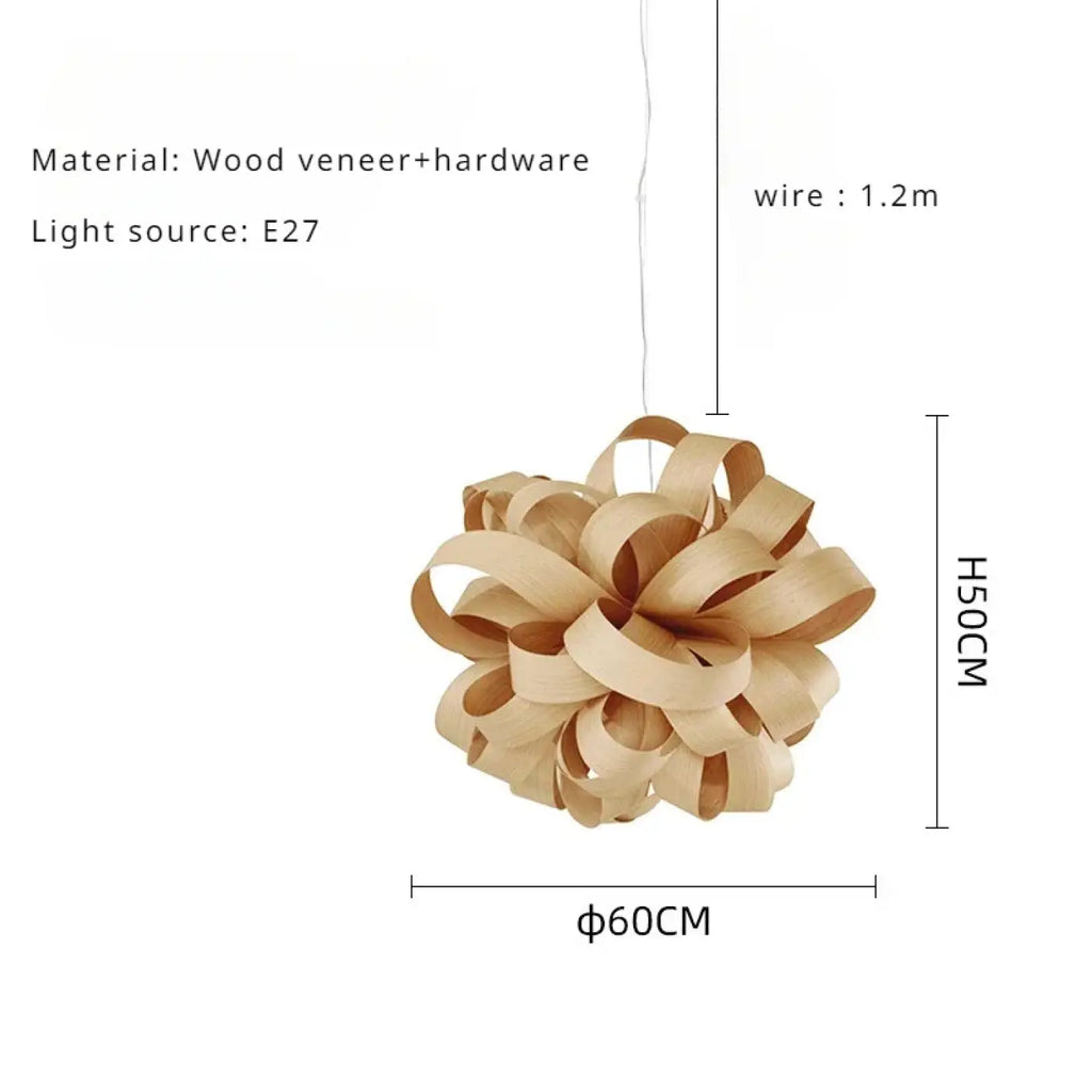Suspension organique en rubans de bois, blanc ou marron
