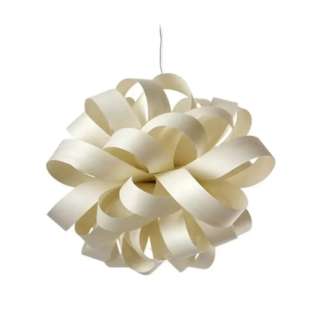 Suspension organique en rubans de bois, blanc ou marron