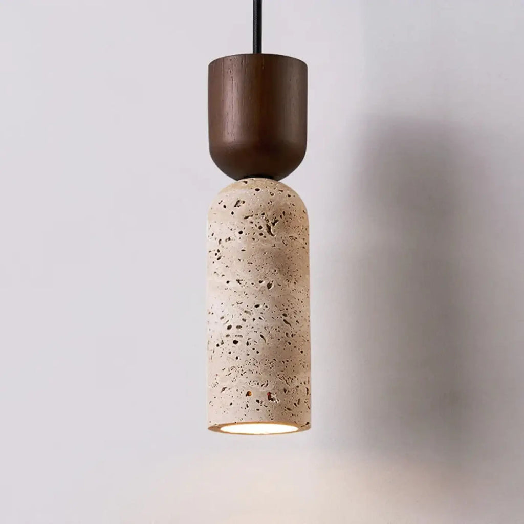 Suspension design en pierre naturelle et bois, marron ou beige