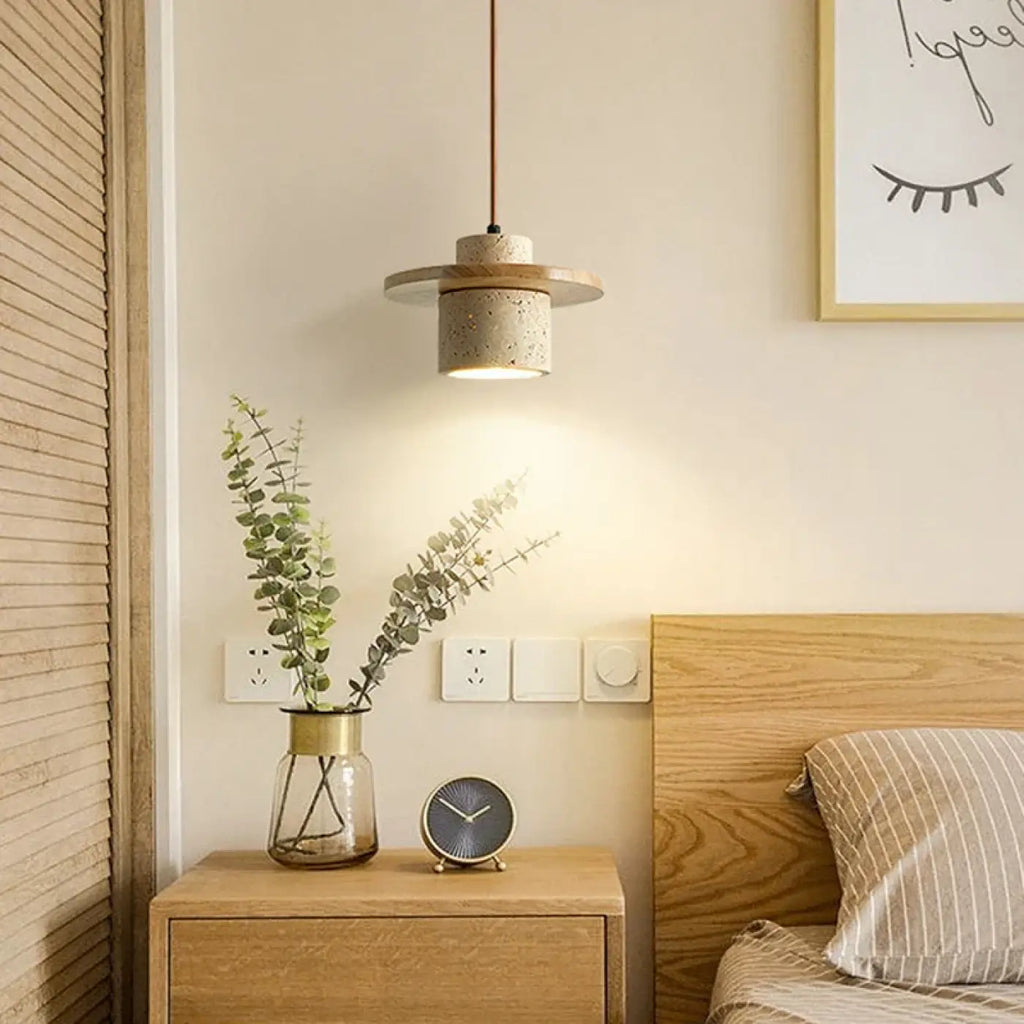Suspension en pierre travertin, coloris beige ou marron