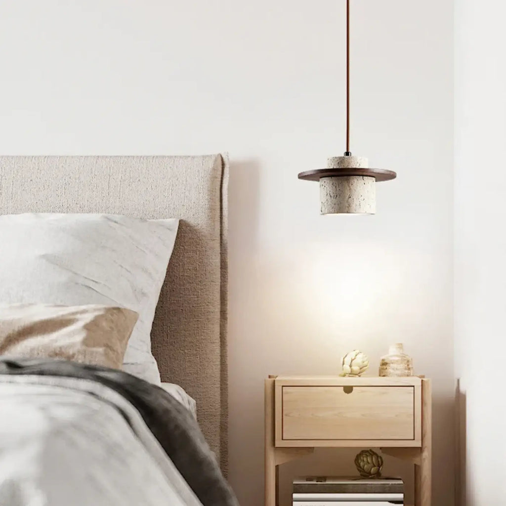Suspension en pierre travertin, coloris beige ou marron