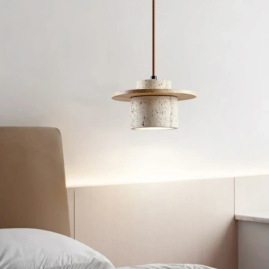 Suspension en pierre travertin, coloris beige ou marron, beige
