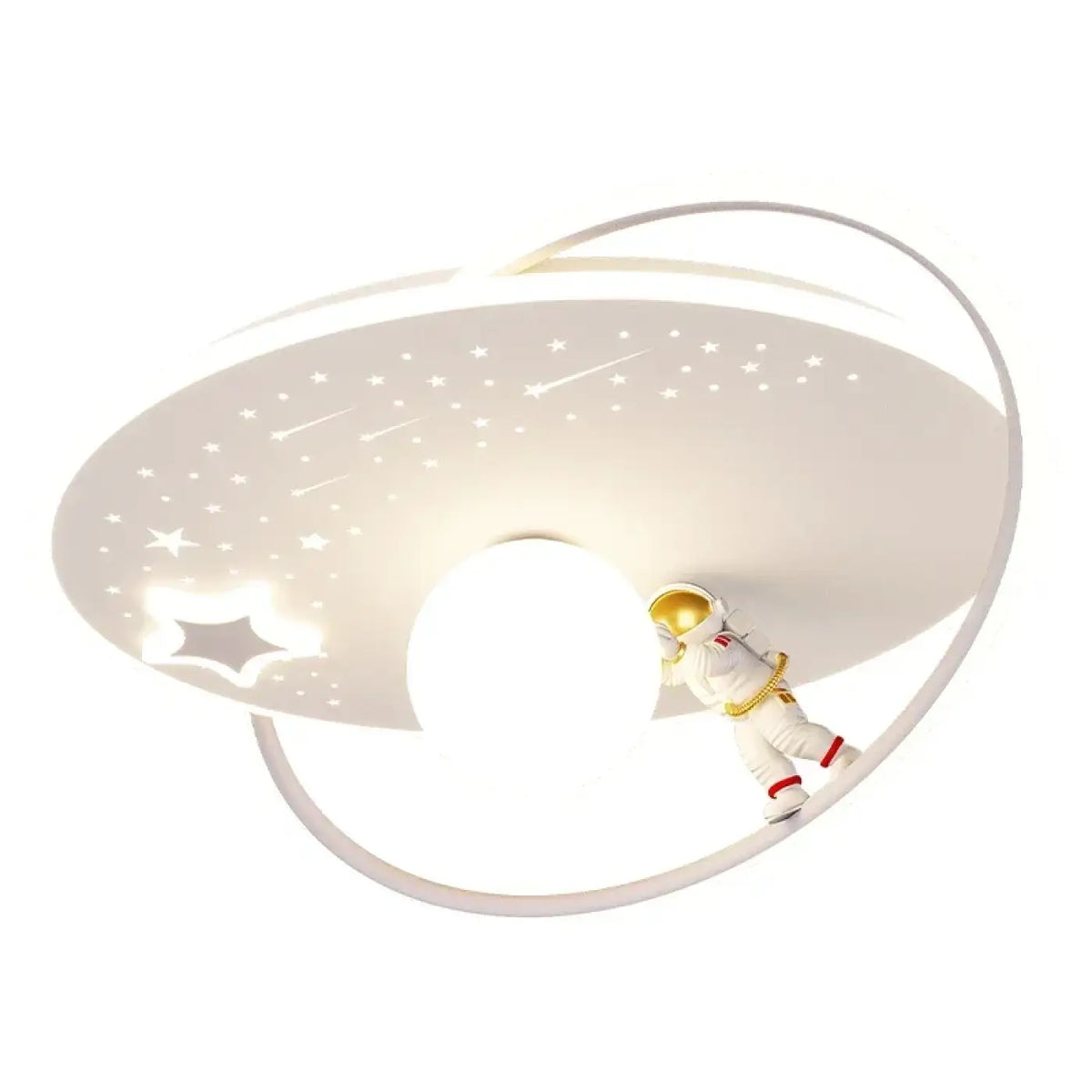 Suspension LED planète et anneaux, doré, blanc ou bleu