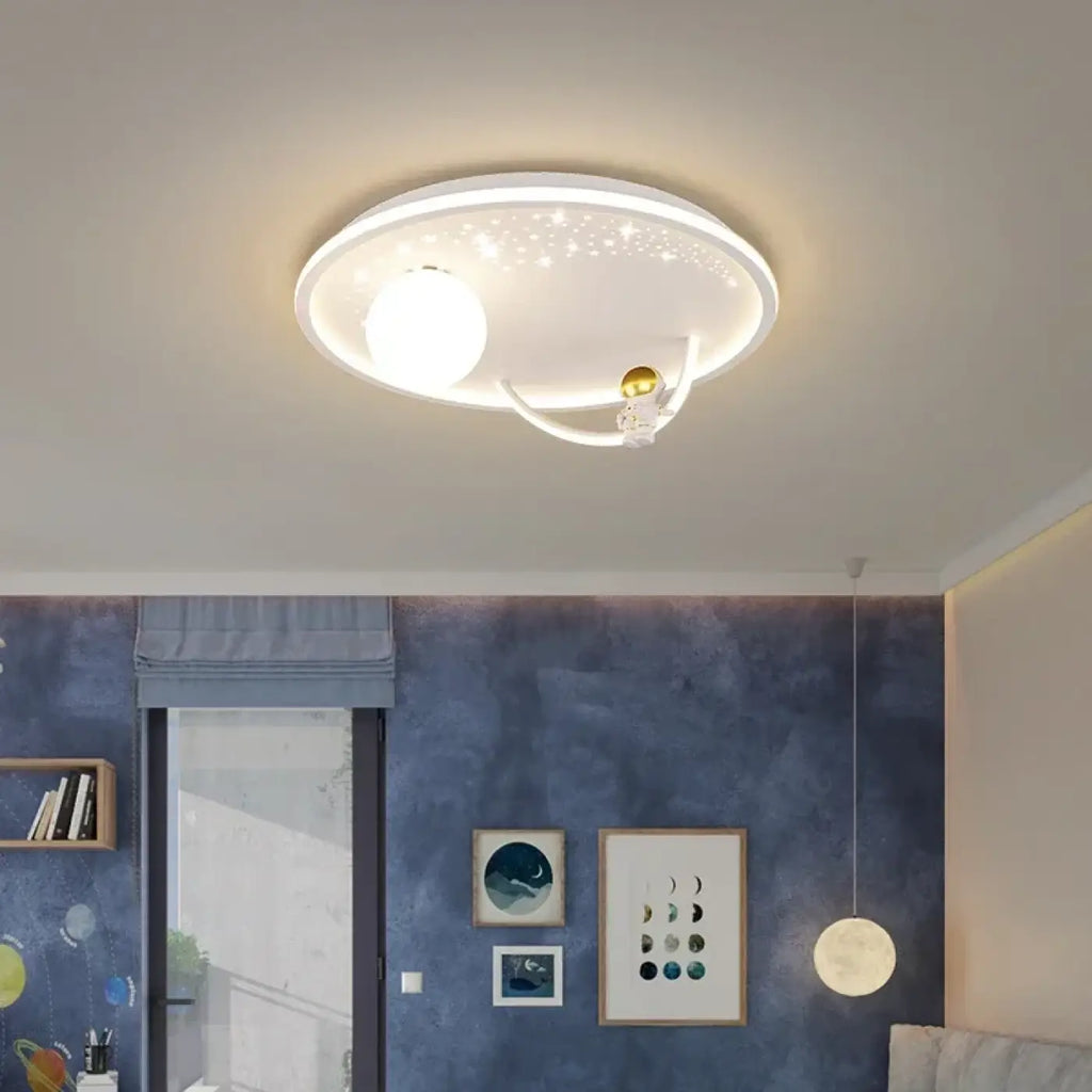 Suspension LED planète et anneaux, doré, blanc ou bleu