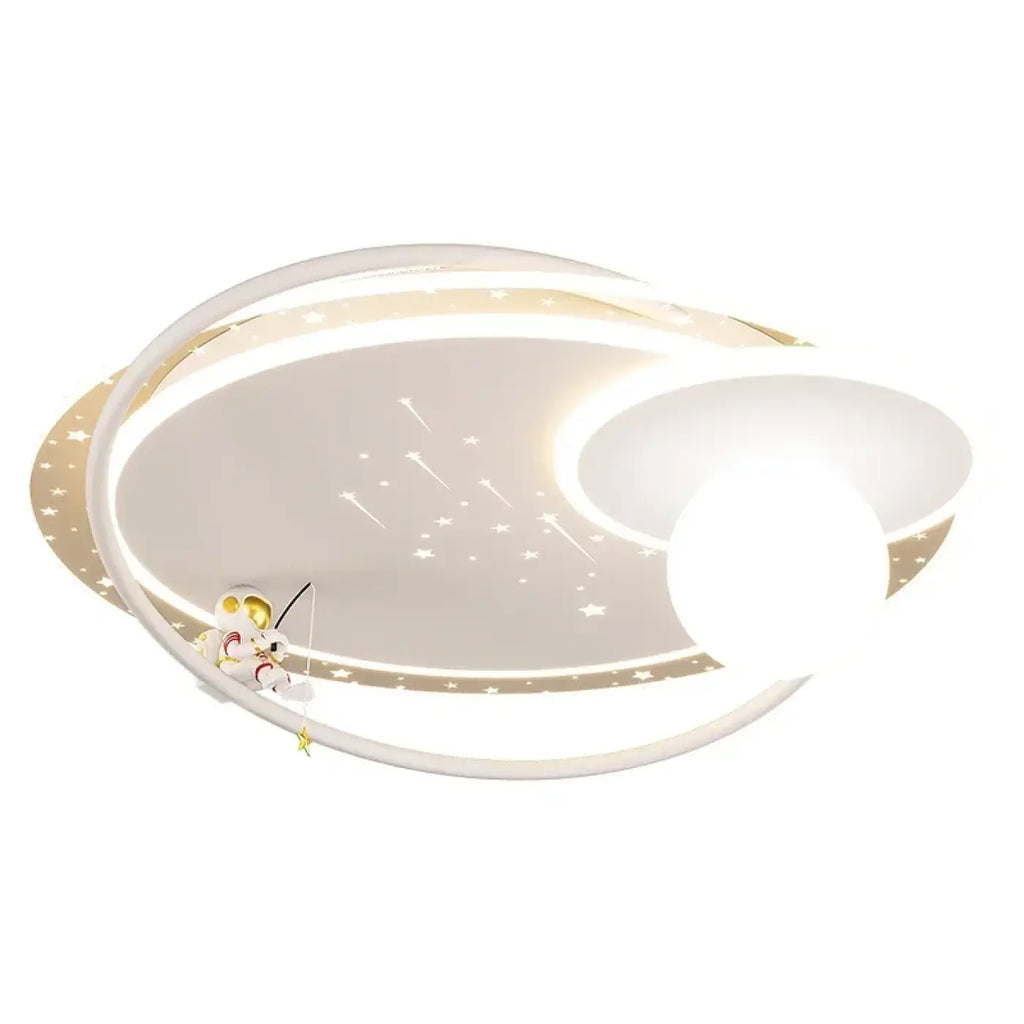 Suspension LED planète et anneaux, doré, blanc ou bleu