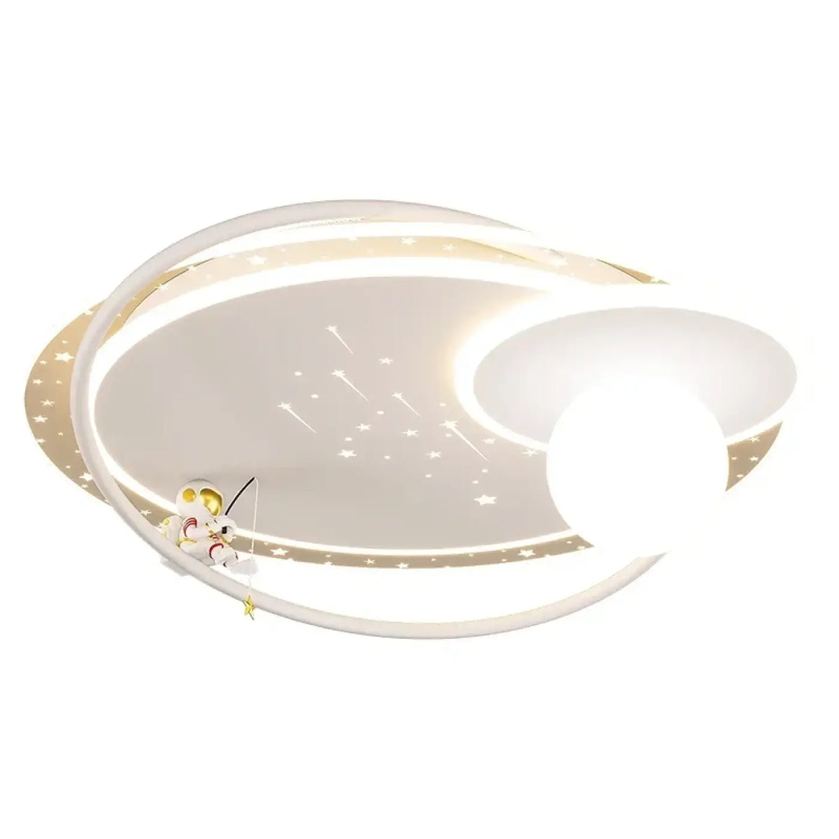 Suspension LED planète et anneaux, doré, blanc ou bleu