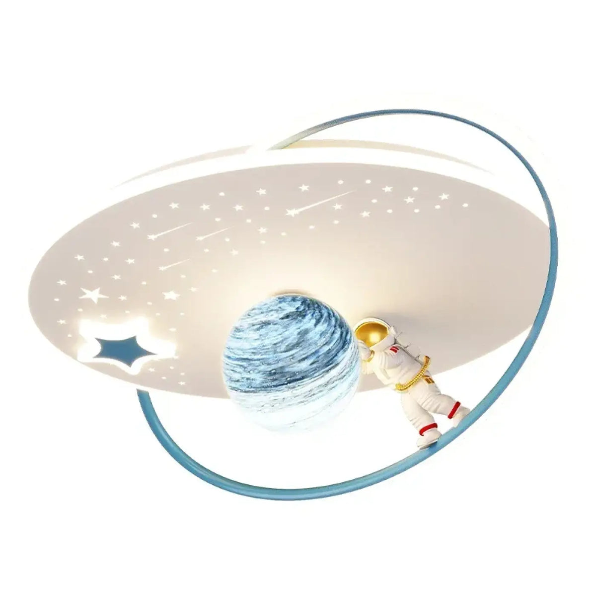 Suspension LED planète et anneaux, doré, blanc ou bleu