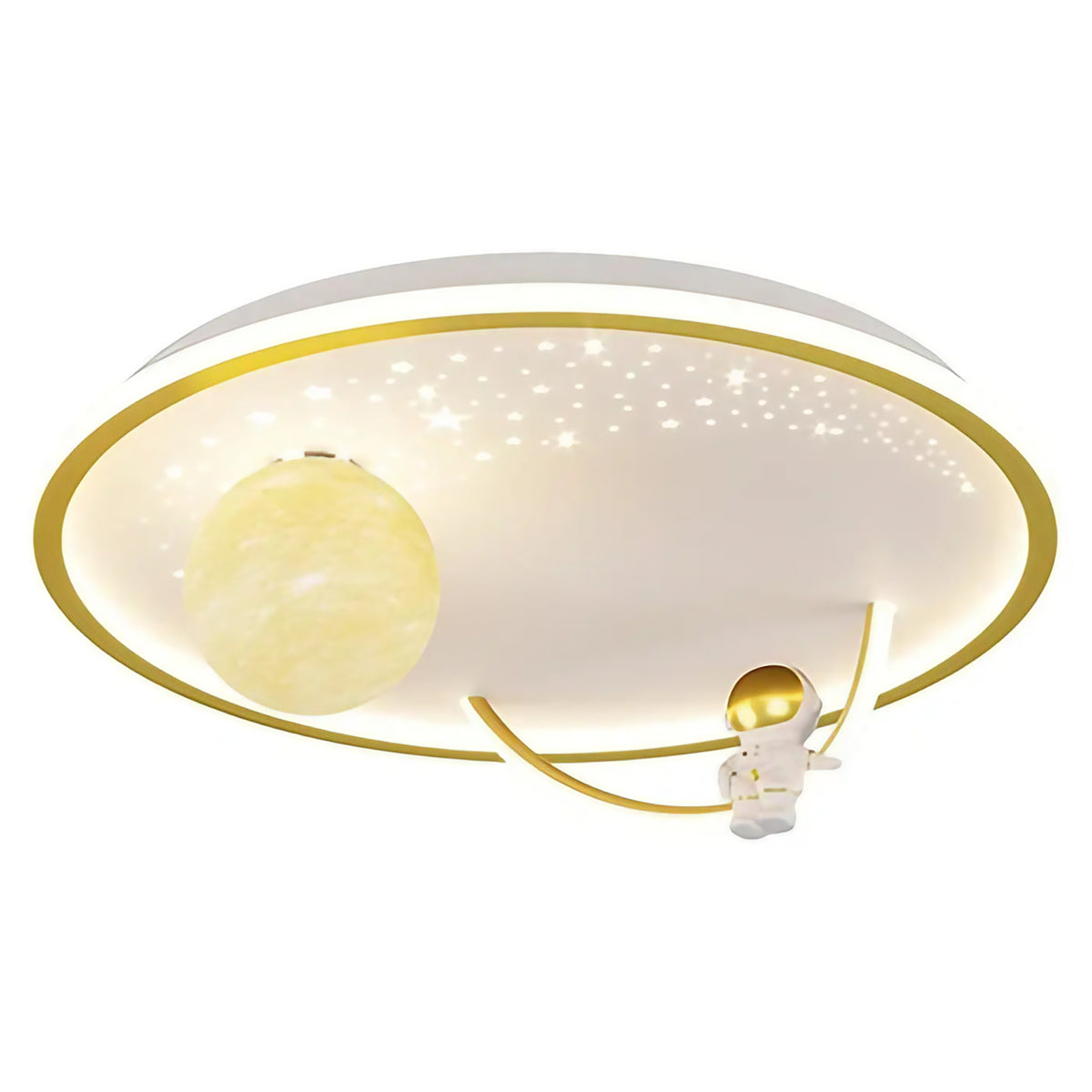 Suspension LED planète et anneaux, doré, blanc ou bleu, doré