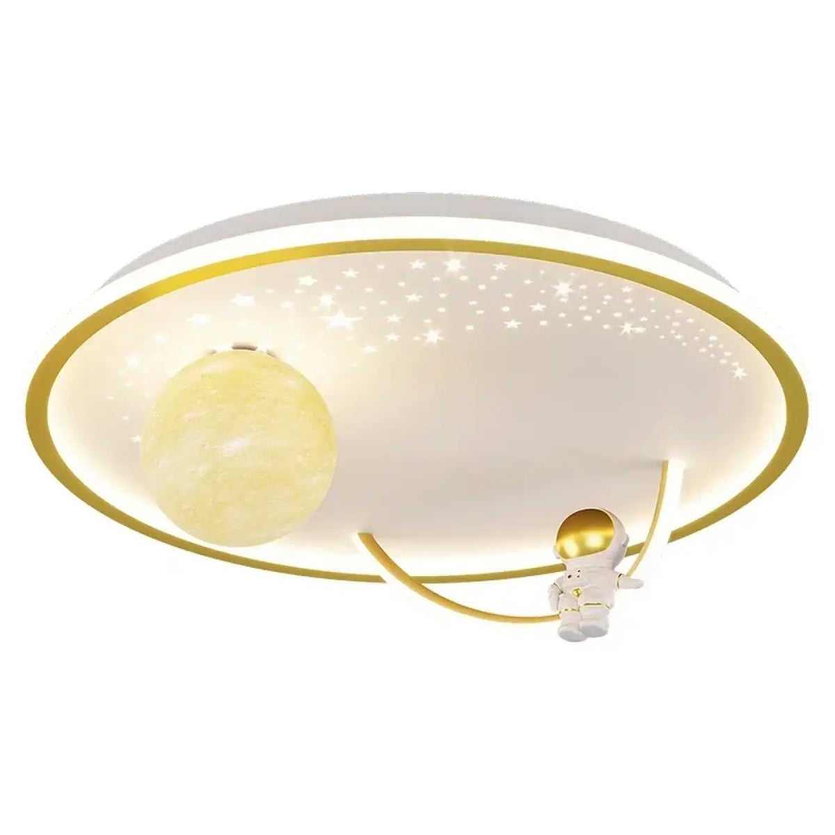 Suspension LED planète et anneaux, doré, blanc ou bleu, doré