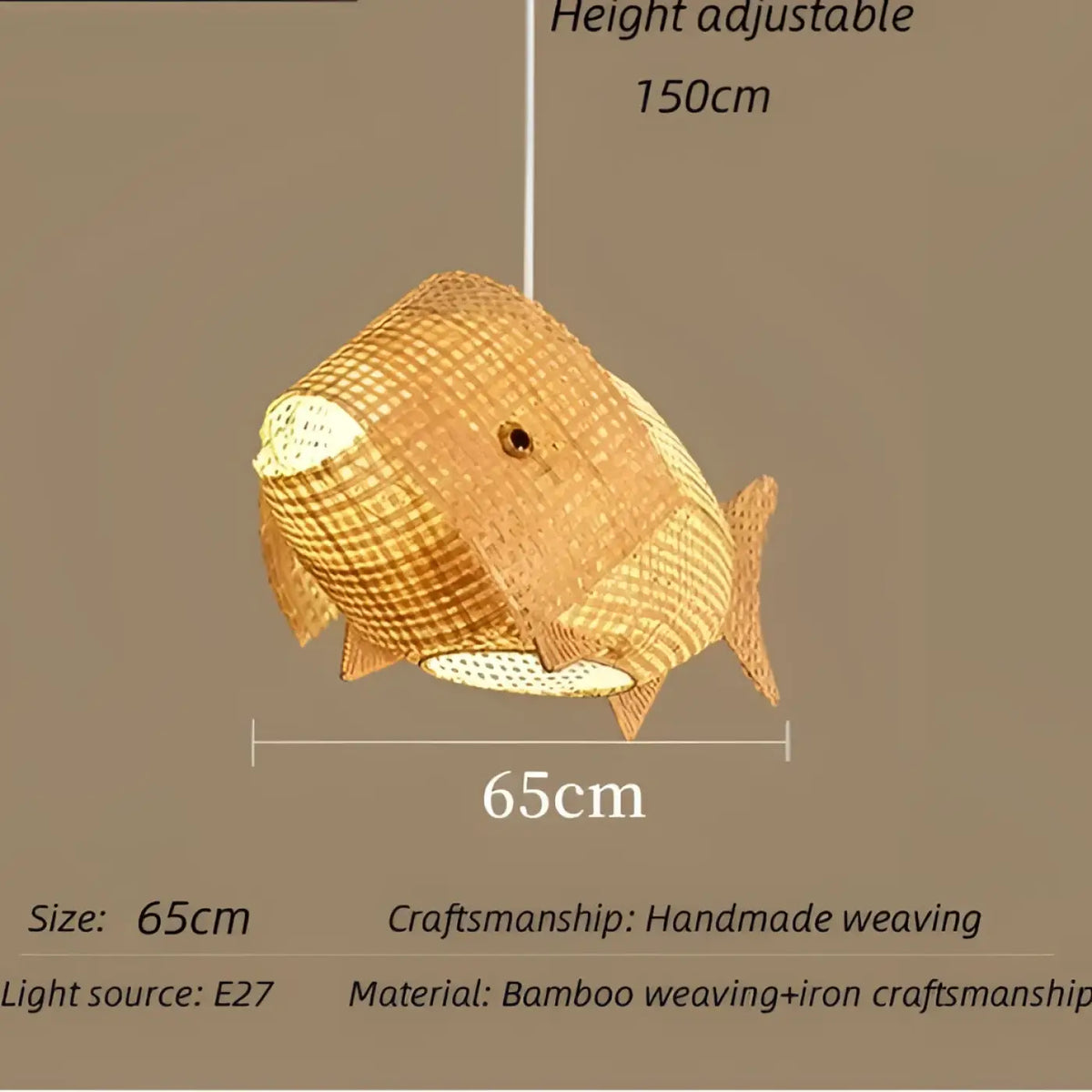 Suspension en osier en forme de poisson, tailles S, M ou L
