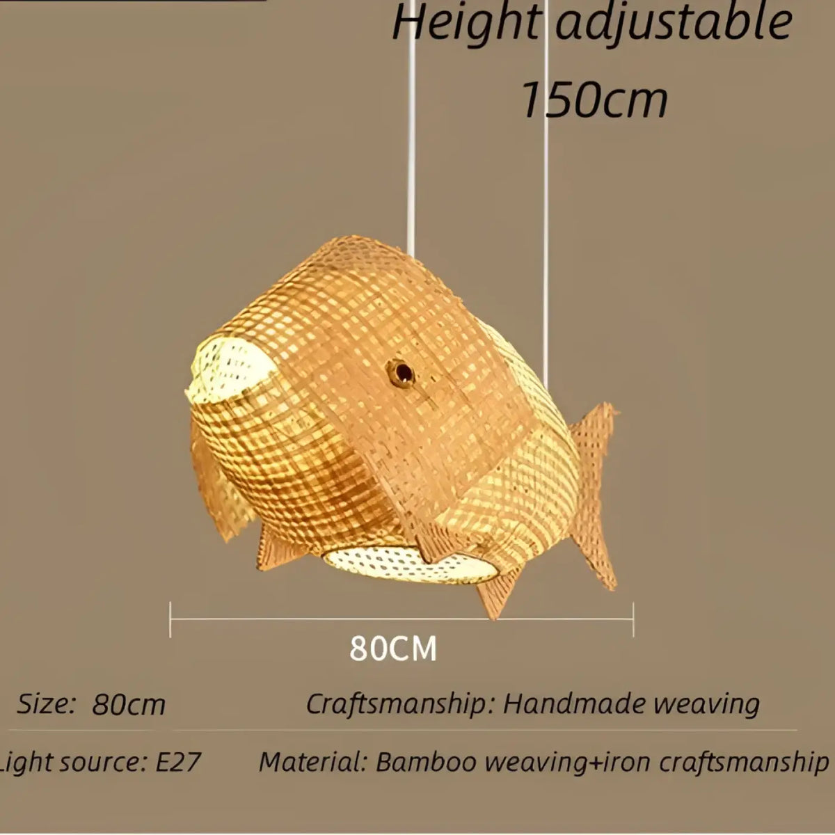 Suspension en osier en forme de poisson, tailles S, M ou L