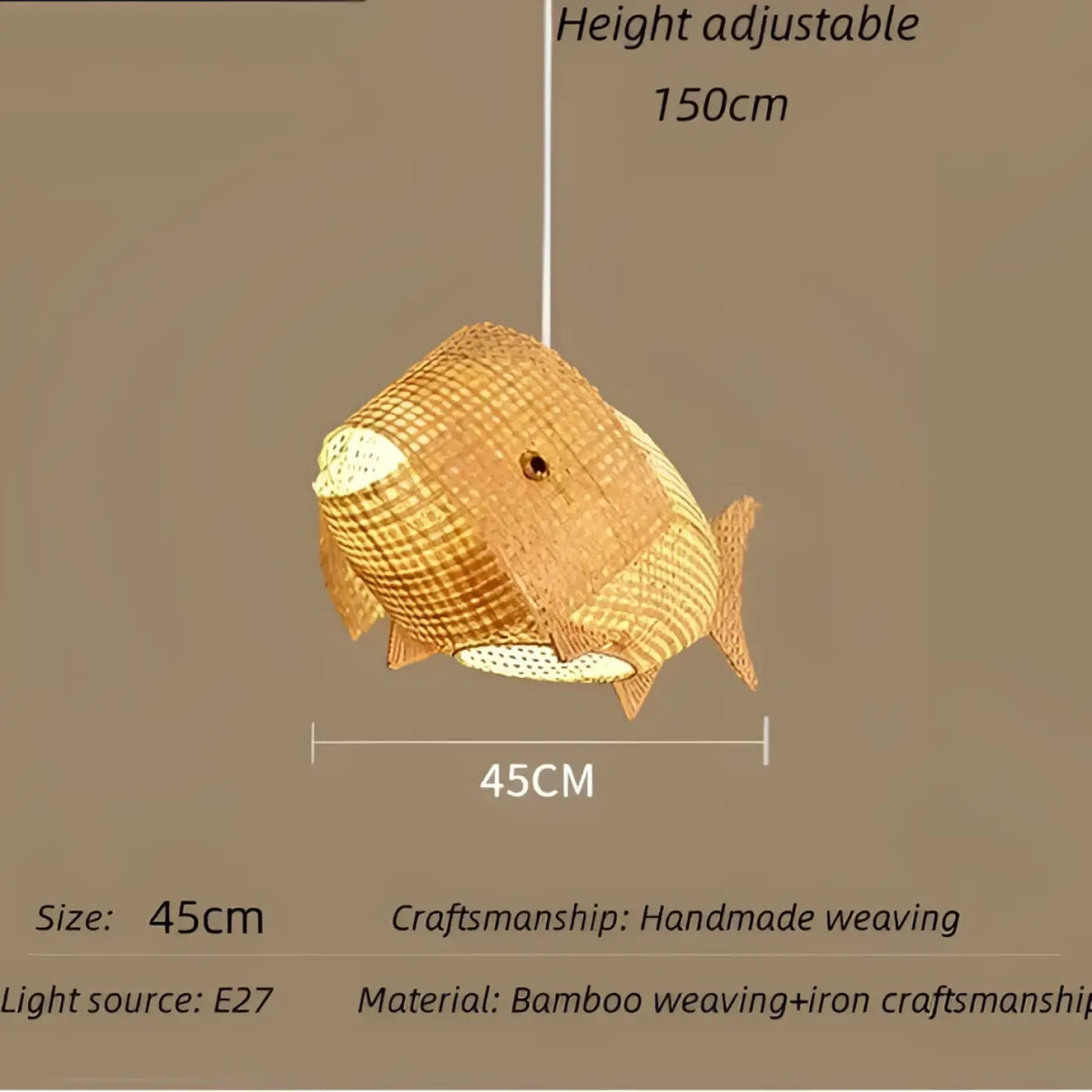 Suspension en osier en forme de poisson, tailles S, M ou L