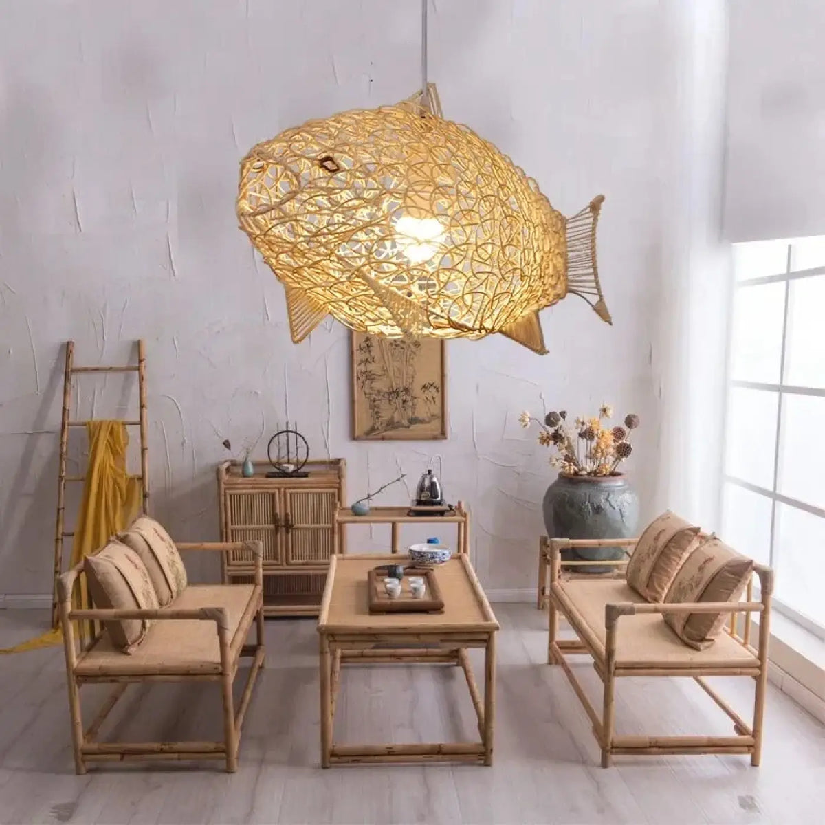 Suspension en osier en forme de poisson, tailles S, M ou L