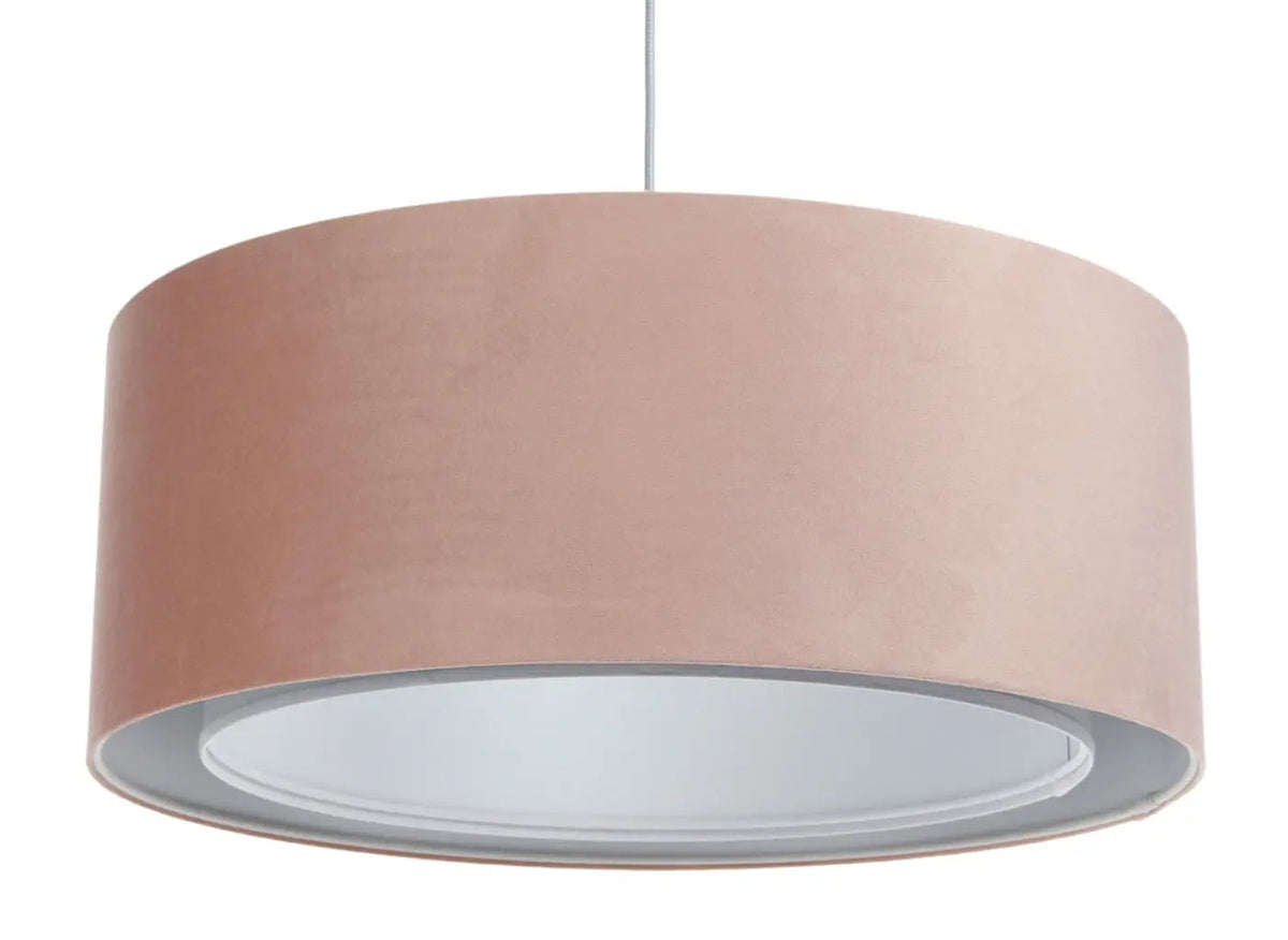 Suspension double en tissu rose poudré, deux abat-jours