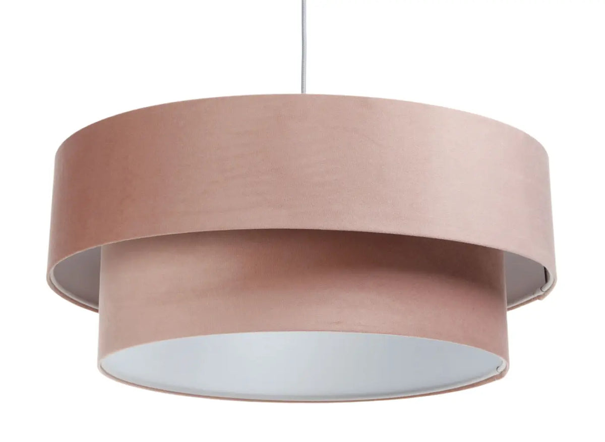 Suspension en velours rose poudré et gris clair, cylindre