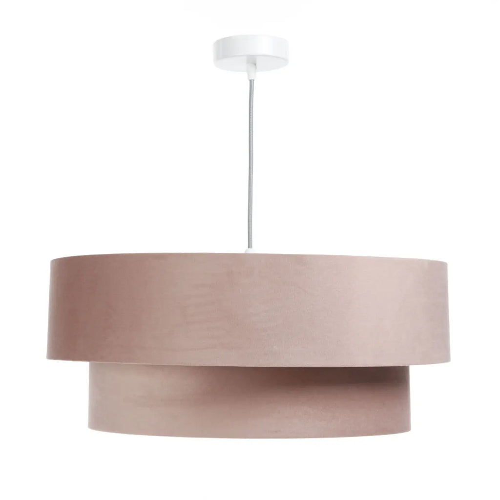 Suspension en velours rose poudré et gris clair, cylindre