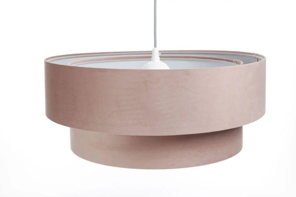 Suspension en velours rose poudré et gris clair, cylindre