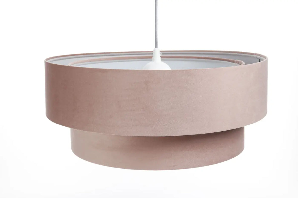 Suspension en velours rose poudré et gris clair, cylindre