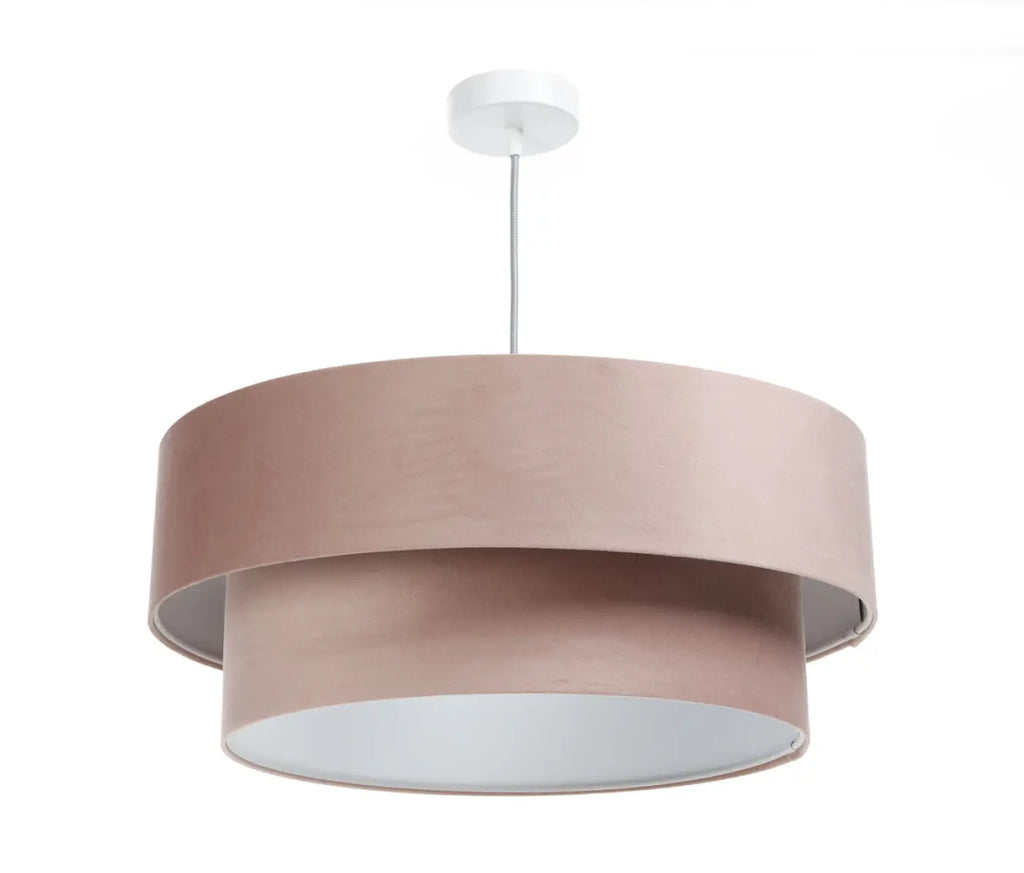 Suspension en velours rose poudré et gris clair, cylindre