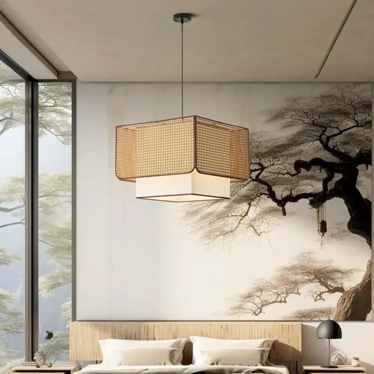 Suspension design en rotin naturel tressé, tailles S, M ou L