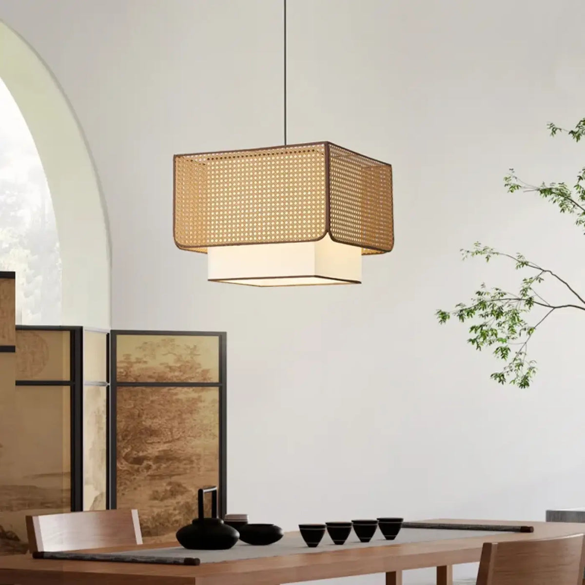 Suspension design en rotin naturel tressé, tailles S, M ou L
