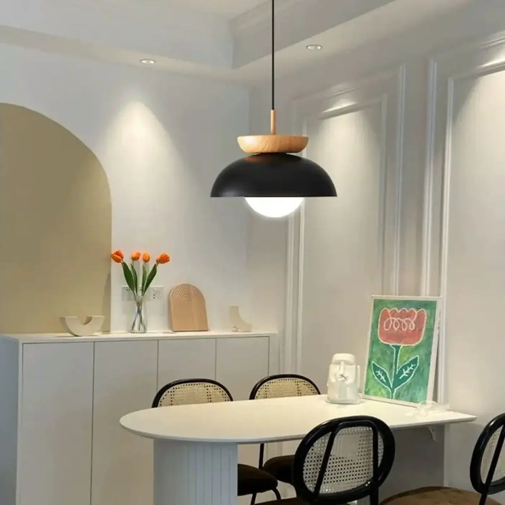 Suspension scandinave à abat-jour en métal et tissu, noir ou blanc