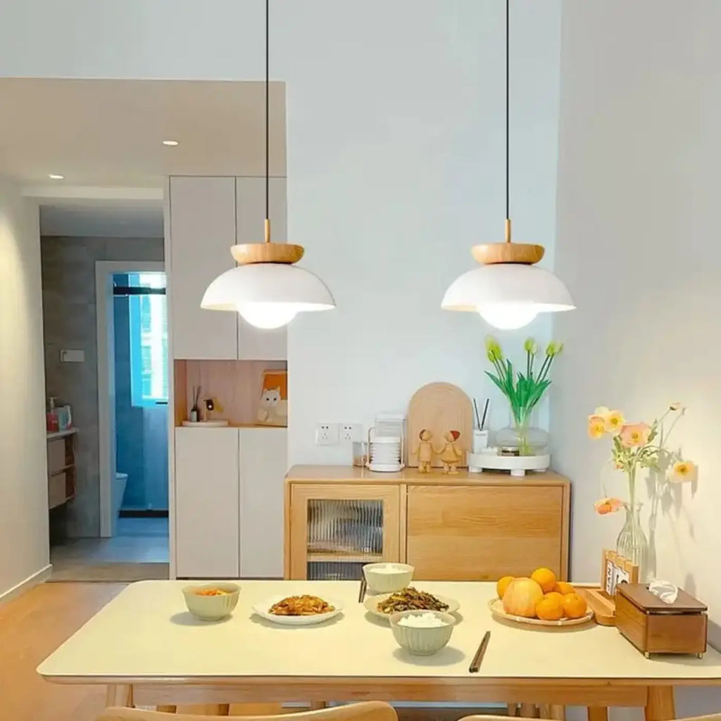 Suspension scandinave à abat-jour en métal et tissu, noir ou blanc