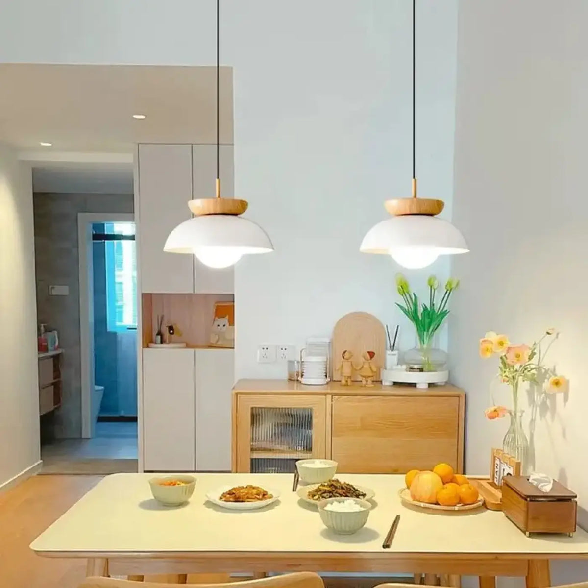 Suspension scandinave à abat-jour en métal et tissu, noir ou blanc