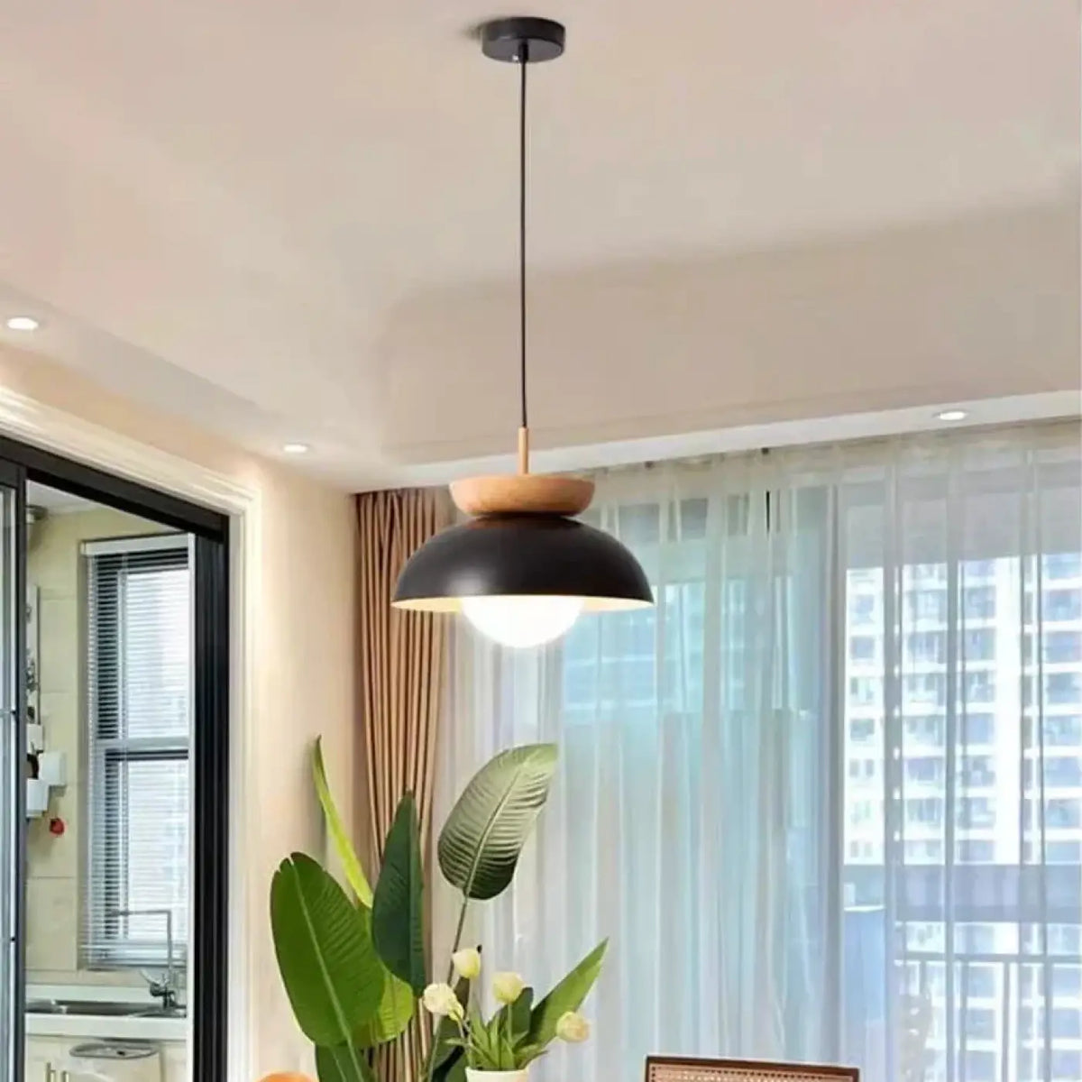 Suspension scandinave à abat-jour en métal et tissu, noir ou blanc, noir