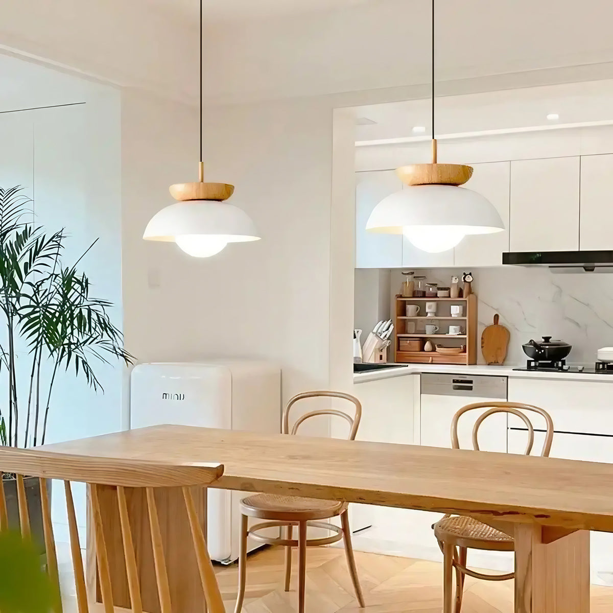 Suspension scandinave à abat-jour en métal et tissu, noir ou blanc, blanc