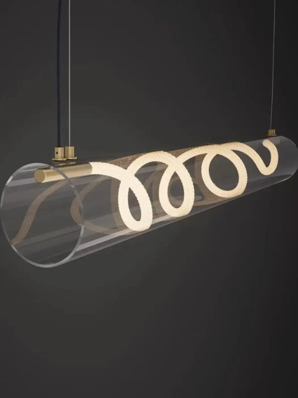 Suspension tube en verre à LED torsadée, noire ou dorée