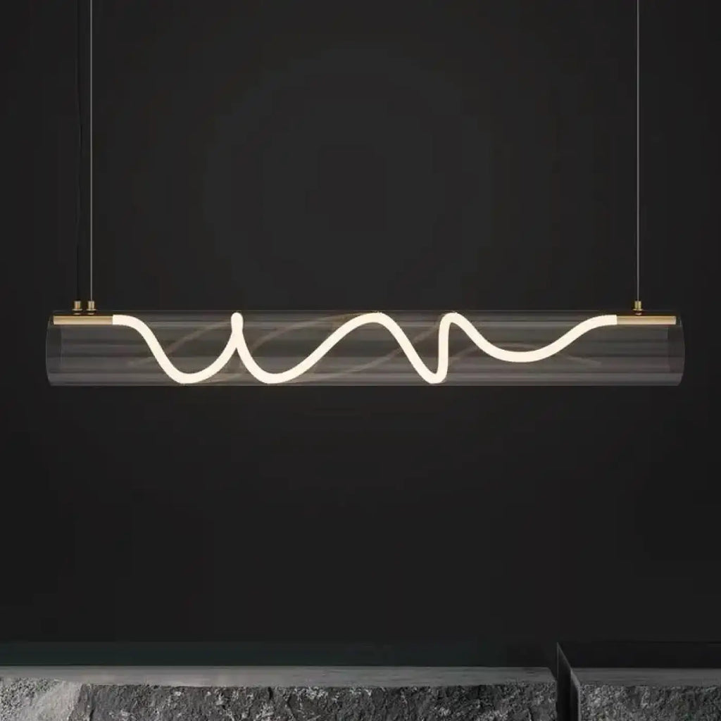 Suspension tube en verre à LED torsadée, noire ou dorée