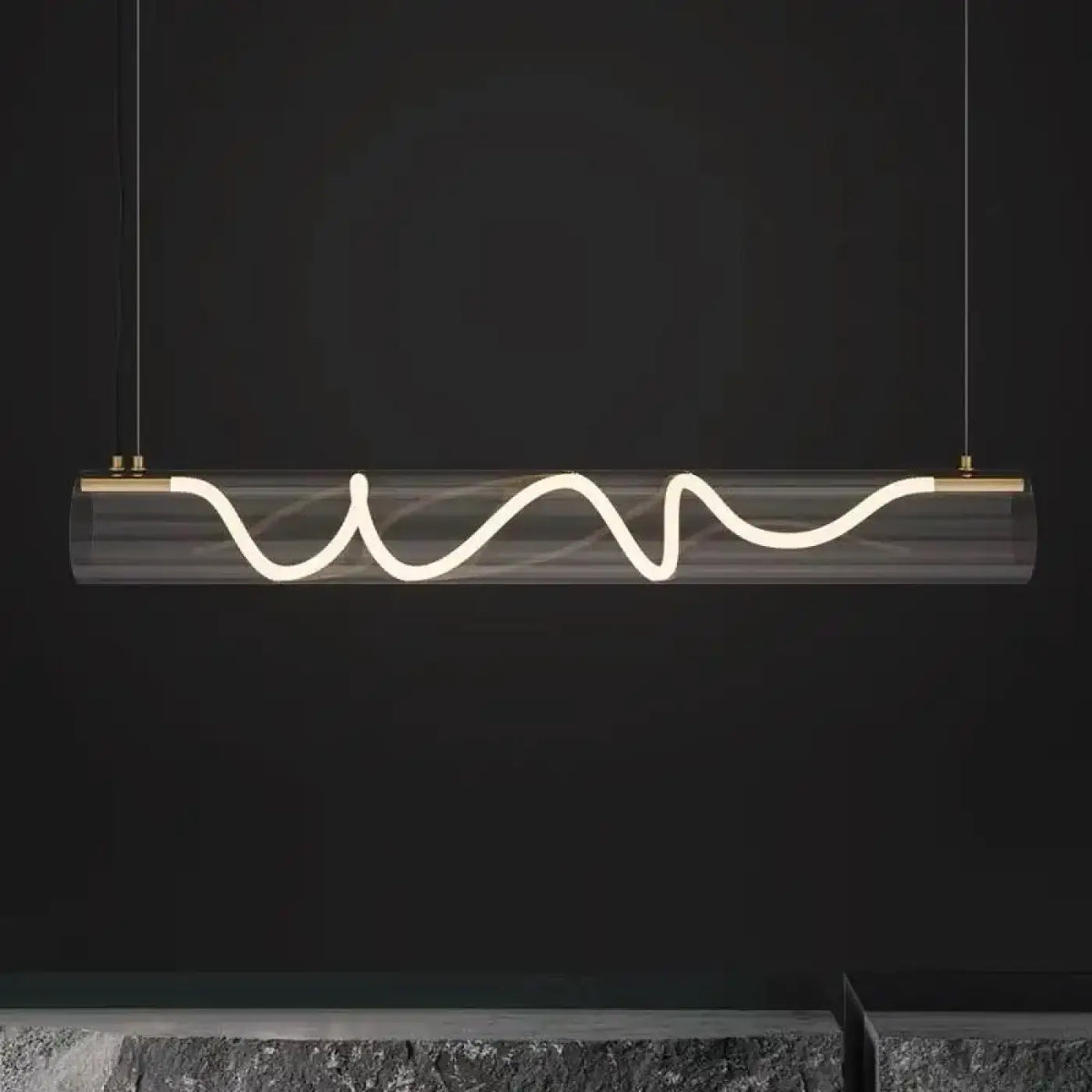 Suspension tube en verre à LED torsadée, noire ou dorée