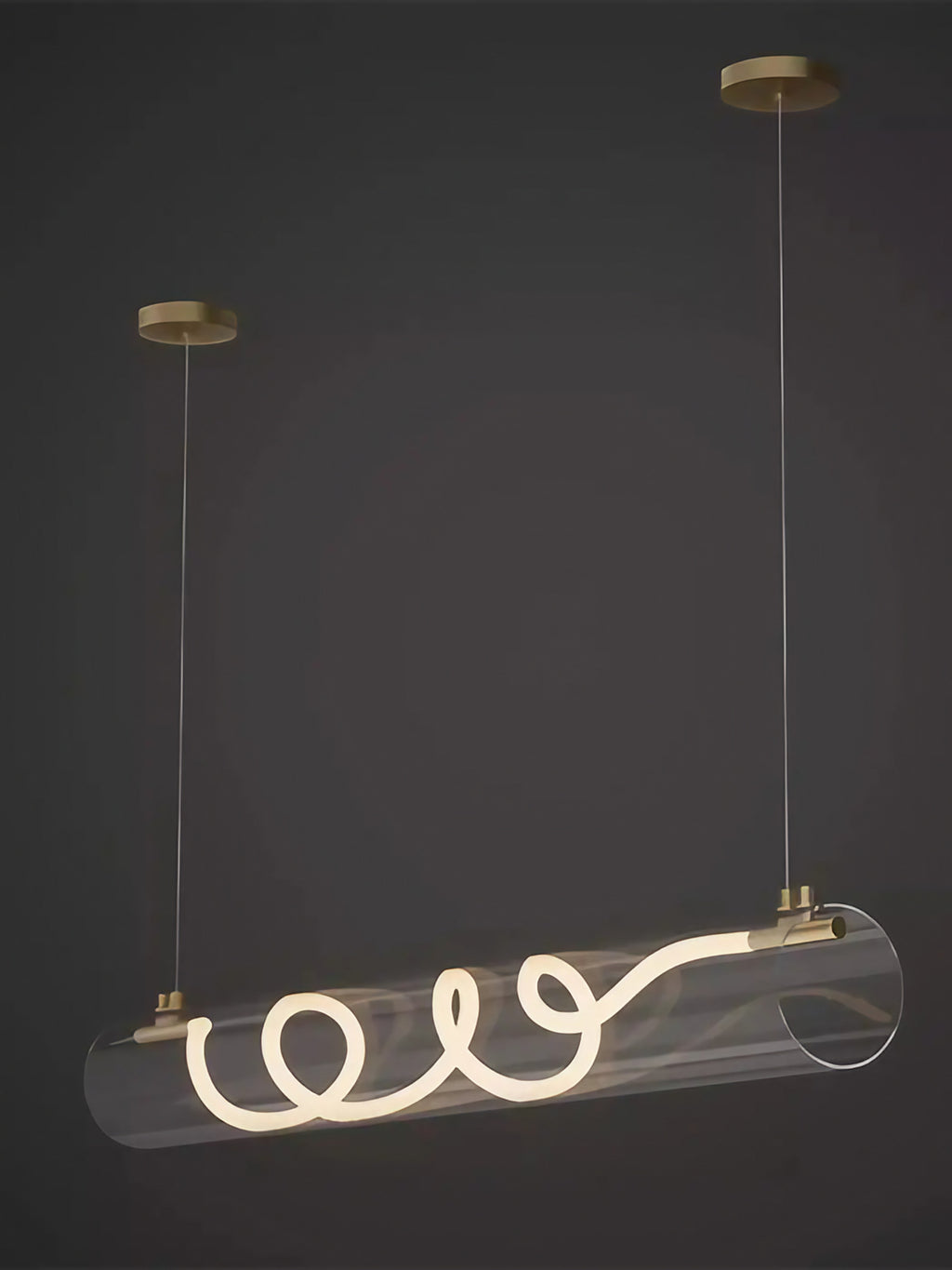 Suspension tube en verre à LED torsadée, noire ou dorée, doré