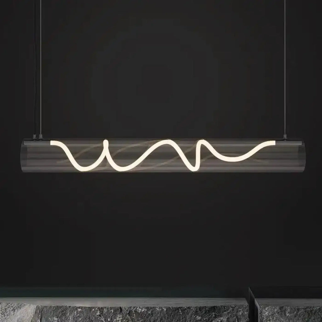 Suspension tube en verre à LED torsadée, noire ou dorée