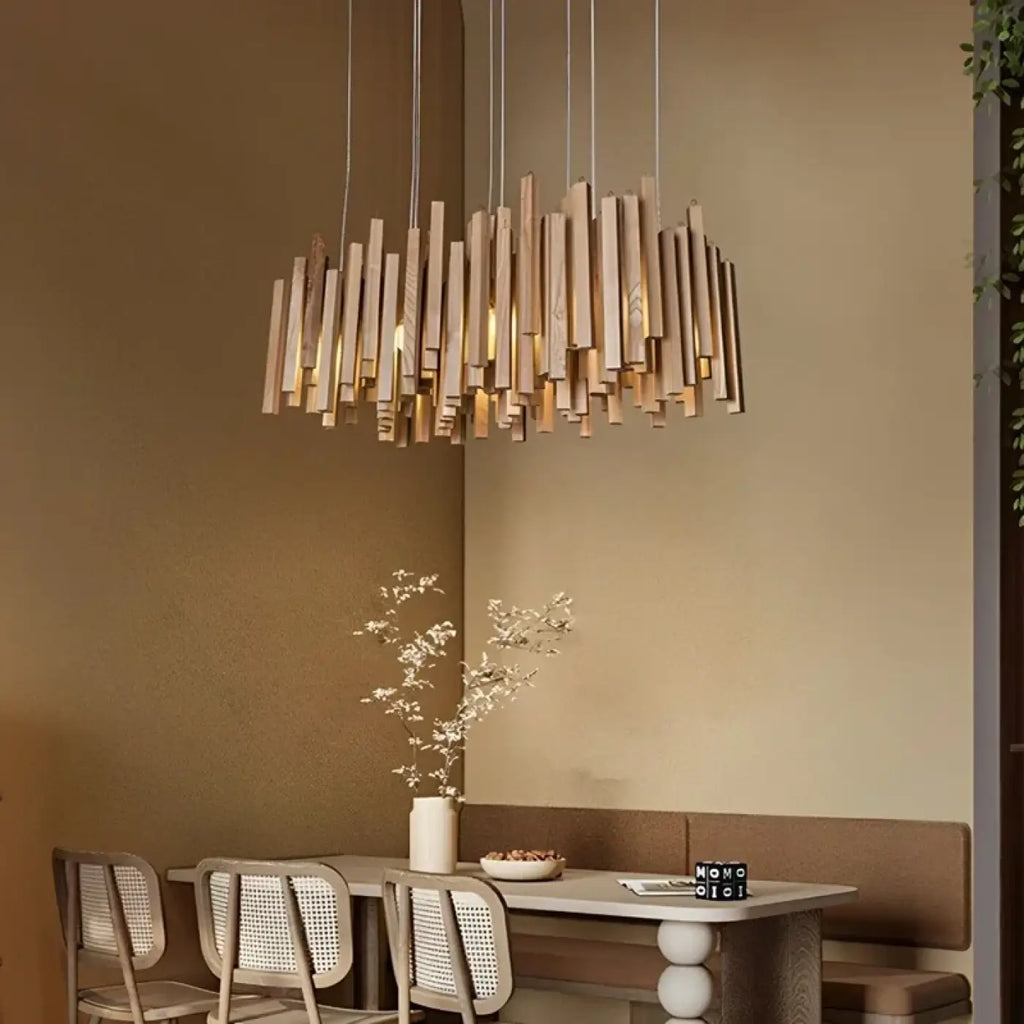 Suspension à tubes effet bois, beige ou marron