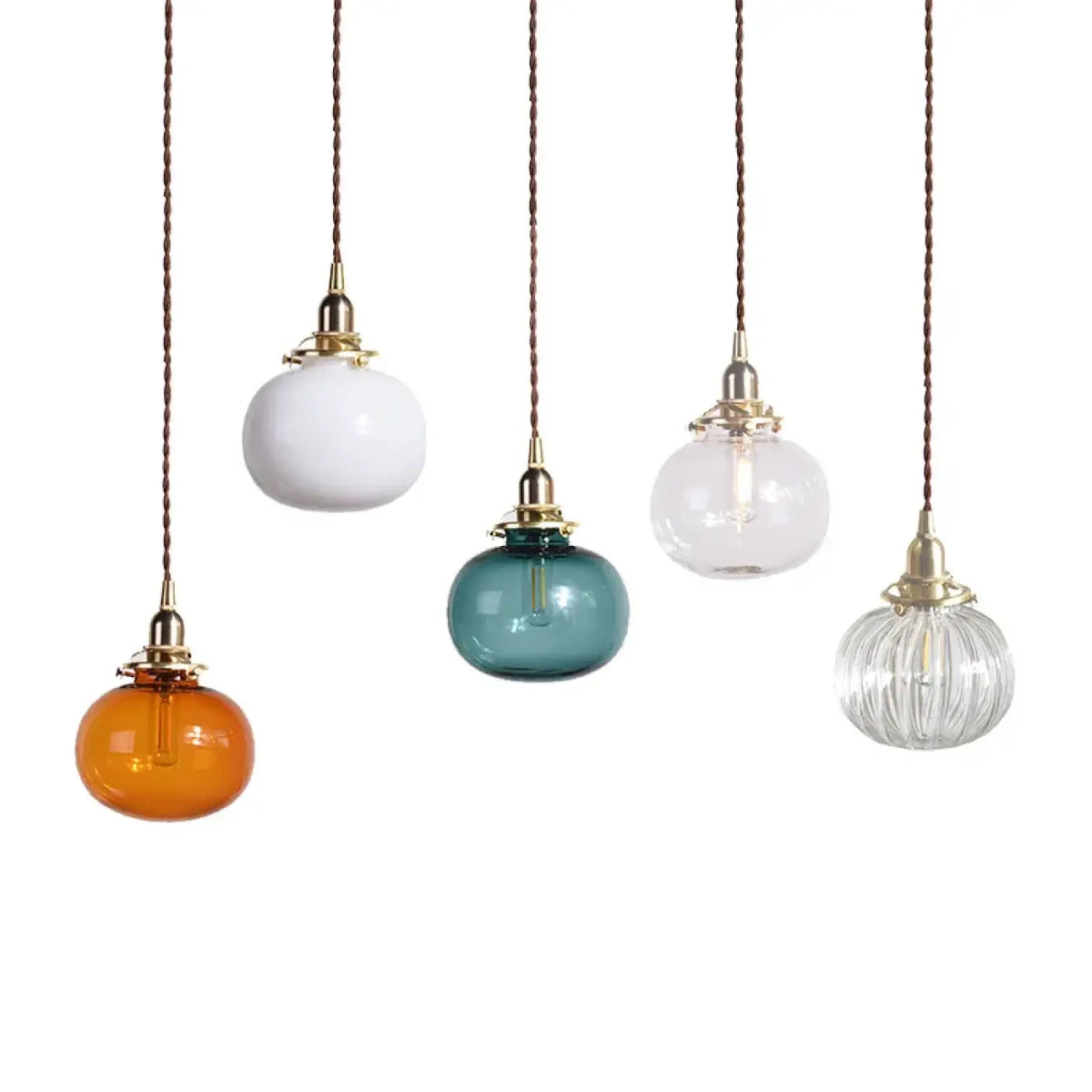 Suspension en verre et monture dorée, quatre coloris de verre